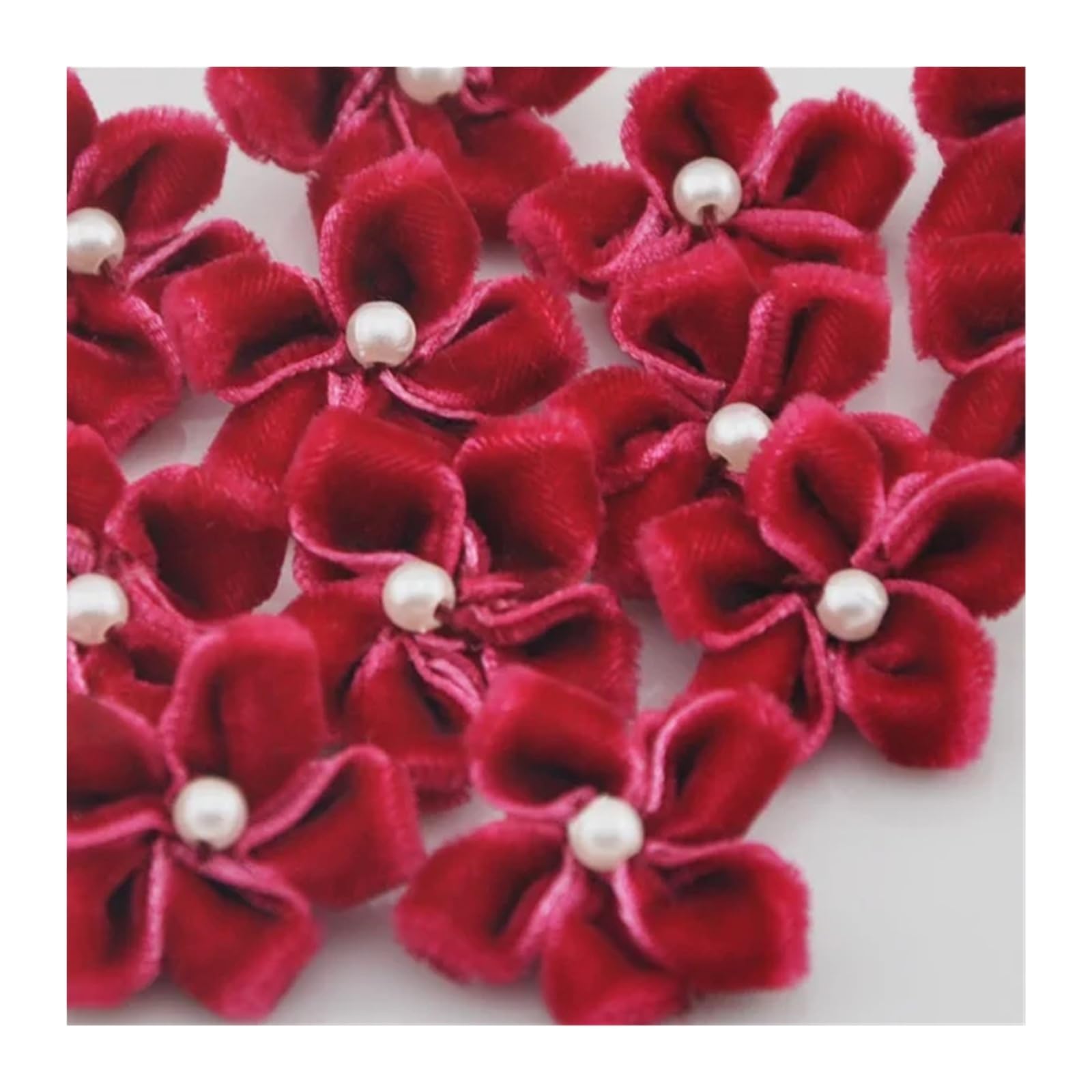 Ndsjaie Wine Fabric Flowers Home Decor 20Pcs Velet Ribbon Flowers W/Bead Appliques Wedding Decoration Sewing Crafts For Wedding Celebration Decor(Wine)