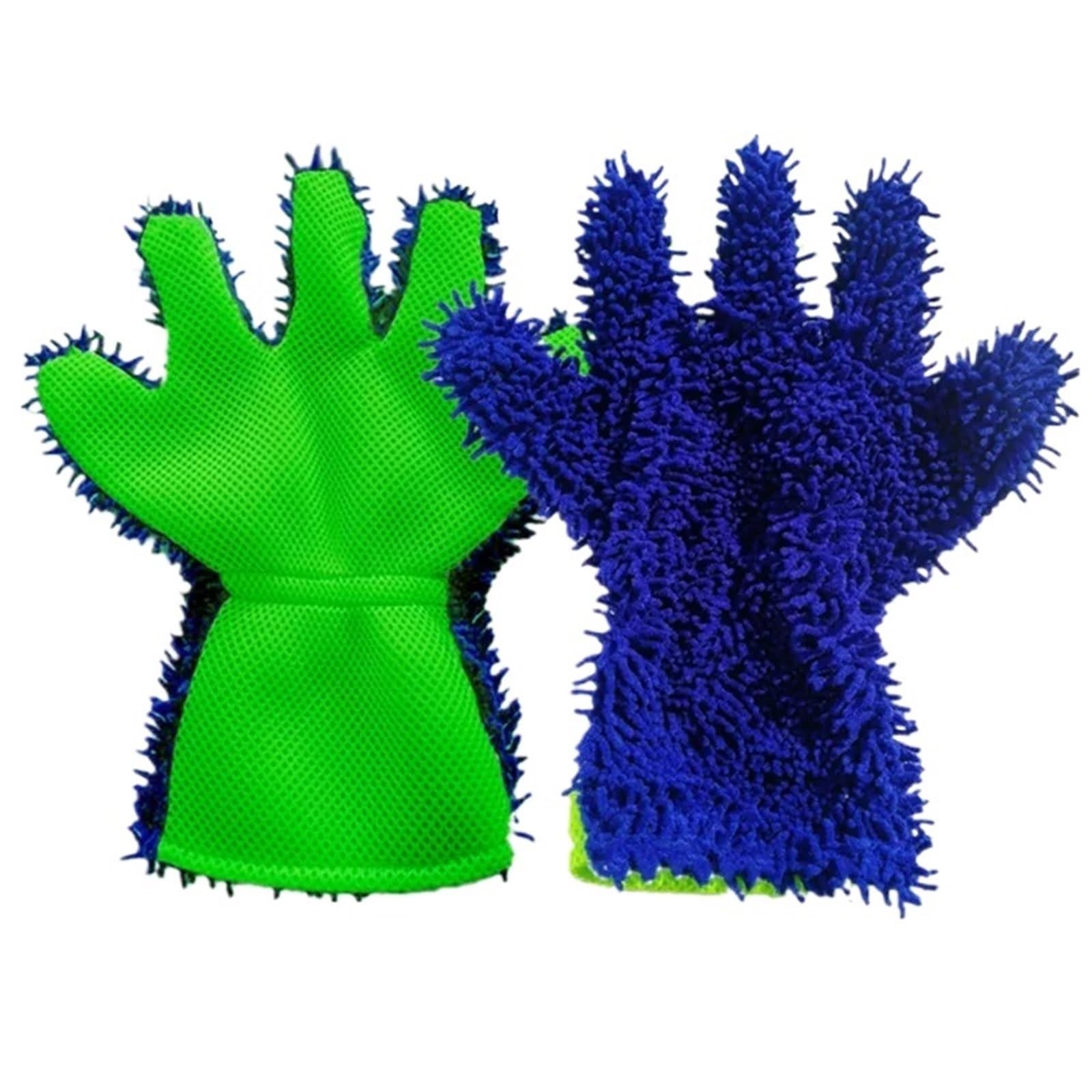 PawUniscript 3pcs Microfiber Car Washing Gloves - 5-Finger Cleaning Mitts for Efficient Car Detailing and Home Dusting(Blue)