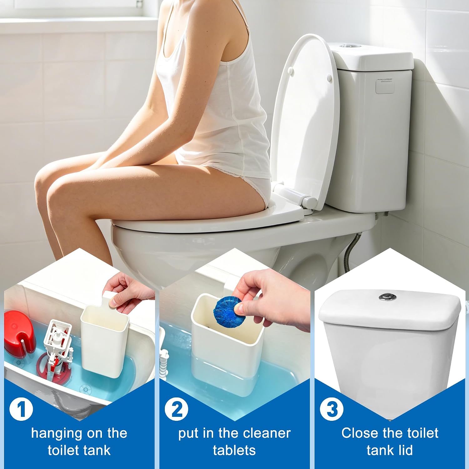 4P Toilet Tank Cleaning Pad Holder for Toilet Bowl Cleaner Tablet Holder for Inside Tank Tablet Holder Prevent Flapper Jams and Residue with 4 Lid lifters 1 Cleaning Brush and Sponge