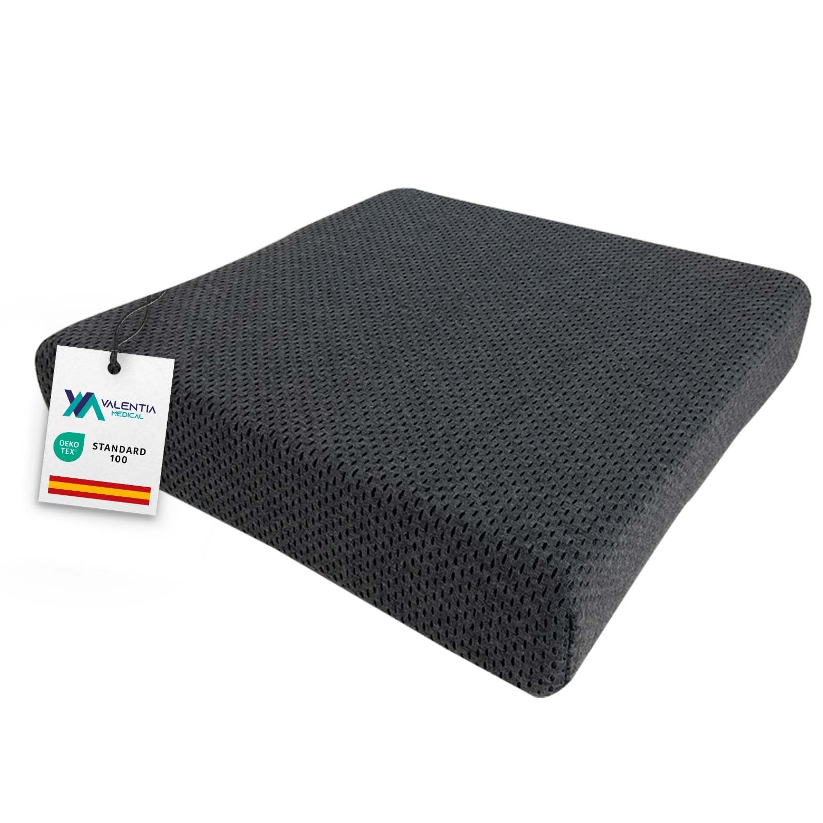 VALENTIA MEDICAL Cojín Antiescaras Viscoelástico para Silla de Ruedas – Almohada Antiescaras Ergonómica con Funda Lavable y Antideslizante - Cojín para Sillón + Oficina o Coche - Fabricado en España