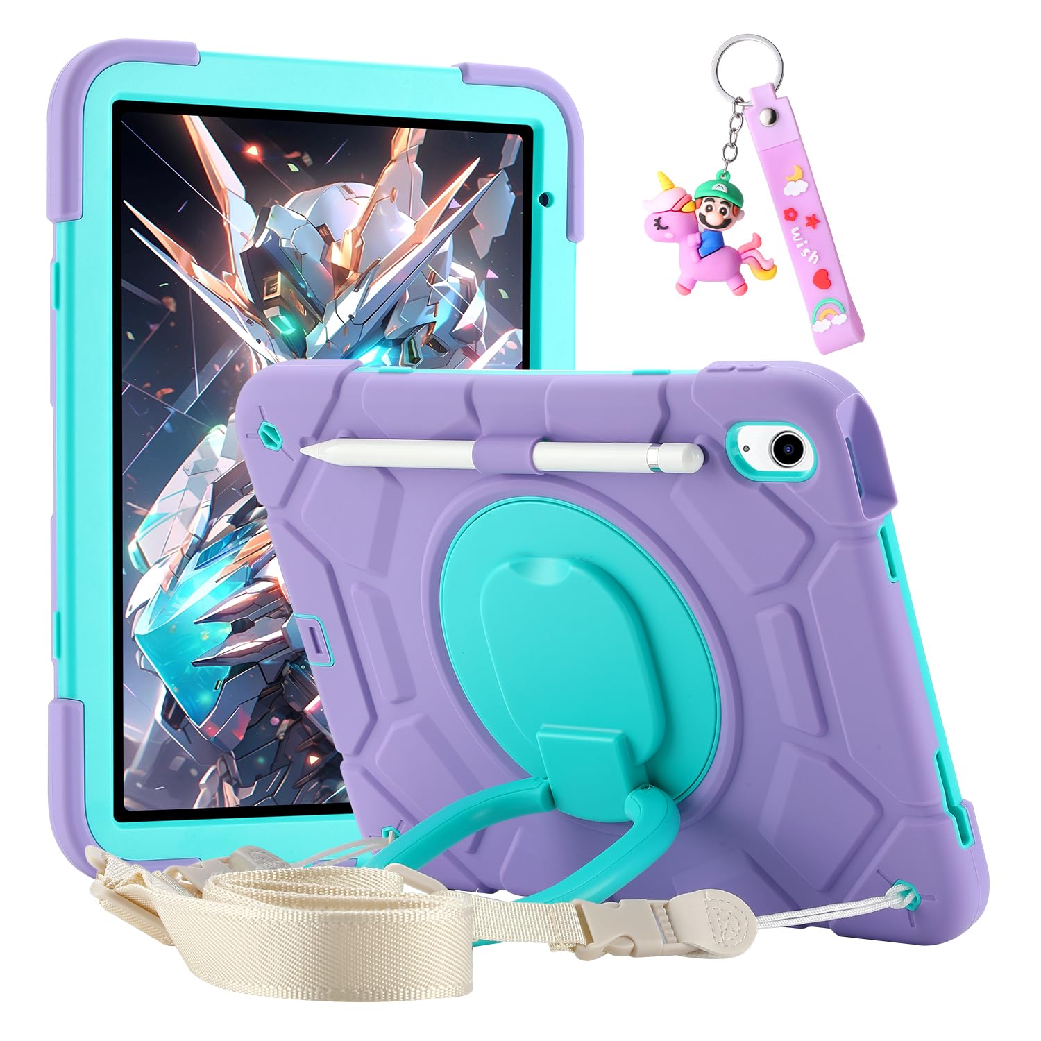 Case for iPad 11-inch (A16) 2025, iPad 10th Generation Case 10.9" 2022,Heavy Sturdy Shockproof Cover, with 360°Rotating Stand/Pen Slot/Shoulder Strap
