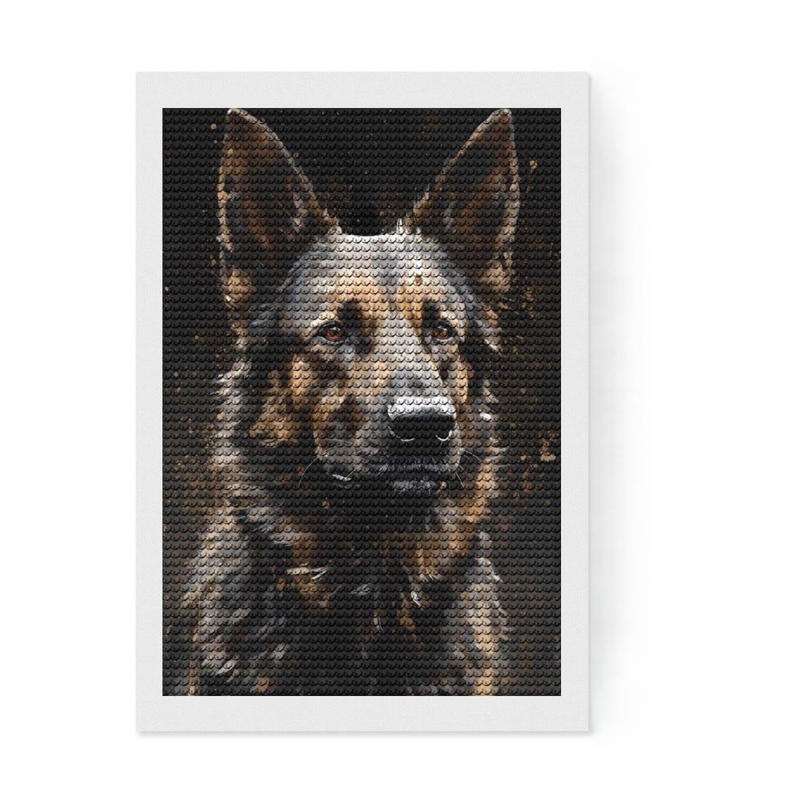 Junmoney German Shepherd Dog Cool Diamond Painting Kit 8"x12", Detailed Printed Canvas, with Tool Kit, Full Kit Included, Canvas Picture