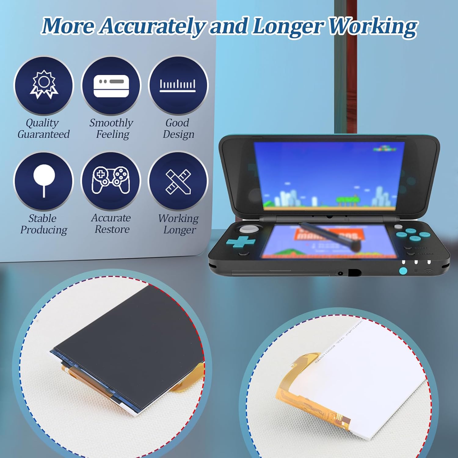 for Nintendo New 2DS XL/LL Top Upper LCD Screen Display for Nintendo New 2DS XL/LL Screen Repair Replacement Assembly Accessories Part with Repair Tools