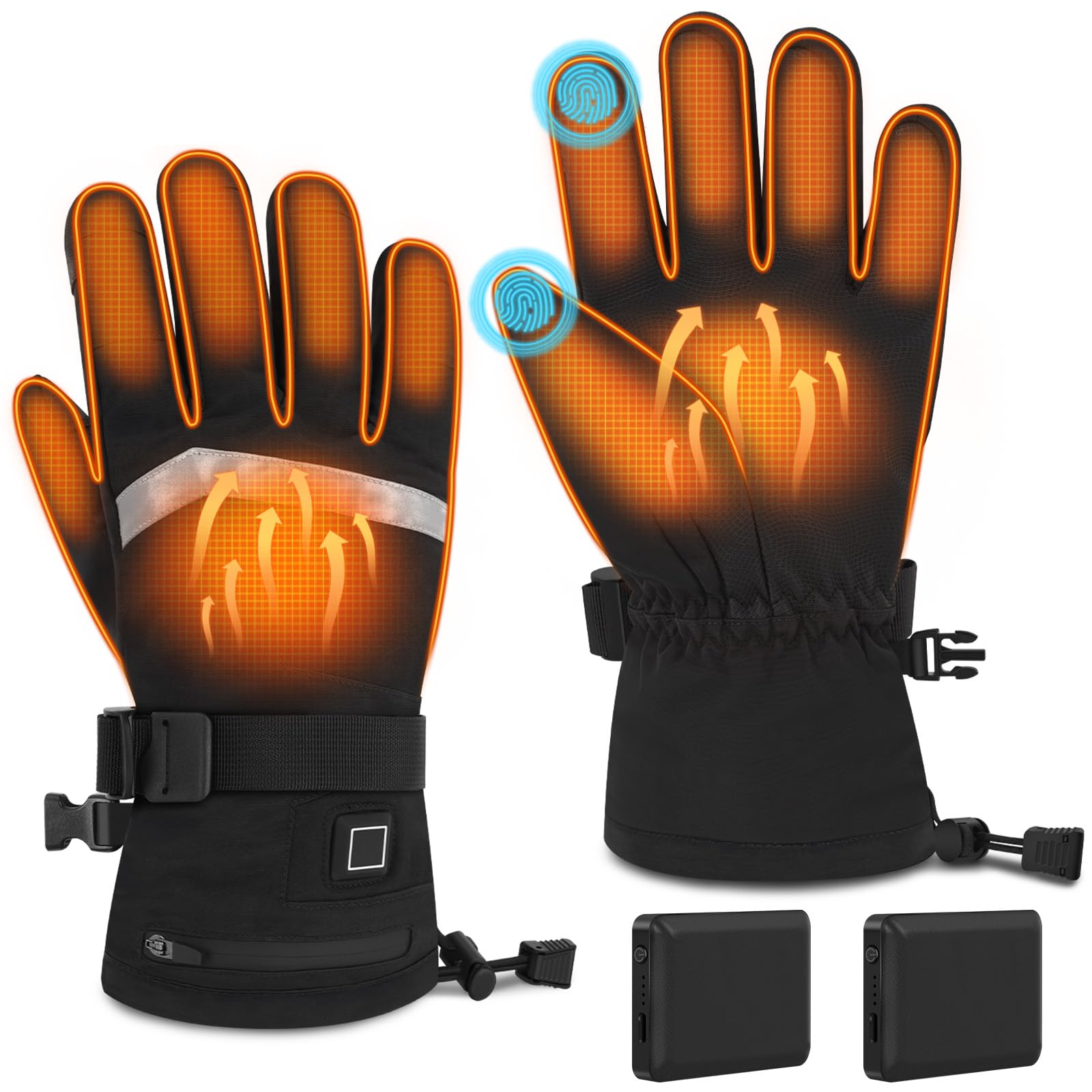 Figcays Heated Gloves for Men and Women, Rechargeable Electric Gloves with 5000mAh Battery, 3 Heat Settings, Waterproof & Windproof Winter Gloves for Skiing, Cycling, Motorcycle, Hiking