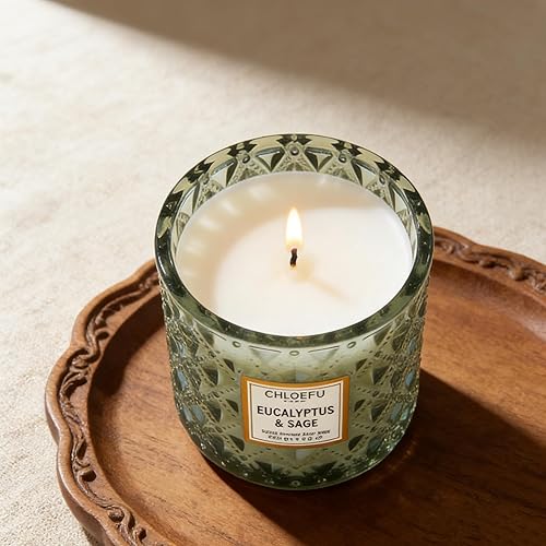Miniatura 5 de Chloefu LAN Velas perfumadas de eucalipto y salvia con hasta 55 horas de duración, altamente perfumada, 100% cera de soja, 8.1 onzas, hermosas