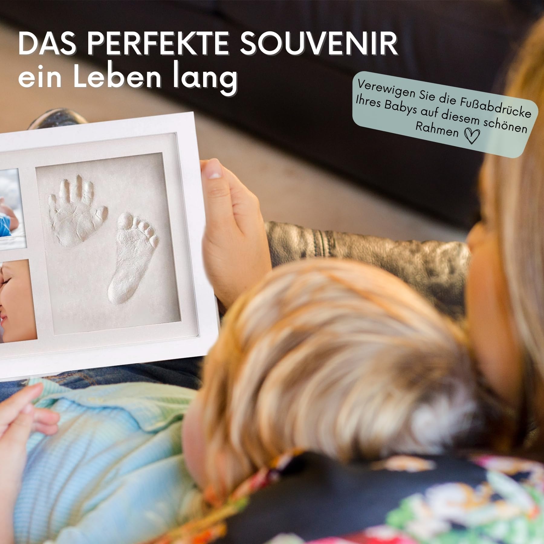 HuBorns - Baby handabdruck und Fußabdruck - Bilderrahmen Fußabdruck Hand Und Fuß, Set Gipsabdruck für Neugeborene - Baby-Erinnerung für Immer und Dekoration des Kinderzimmers (Weiß)