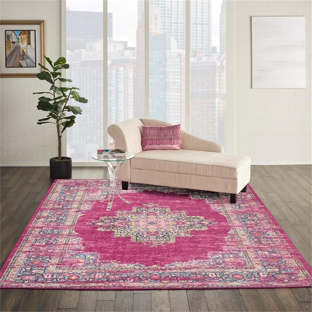 Traditional Floral Medallion 8' x 10' Blue and Purple Area Rug
