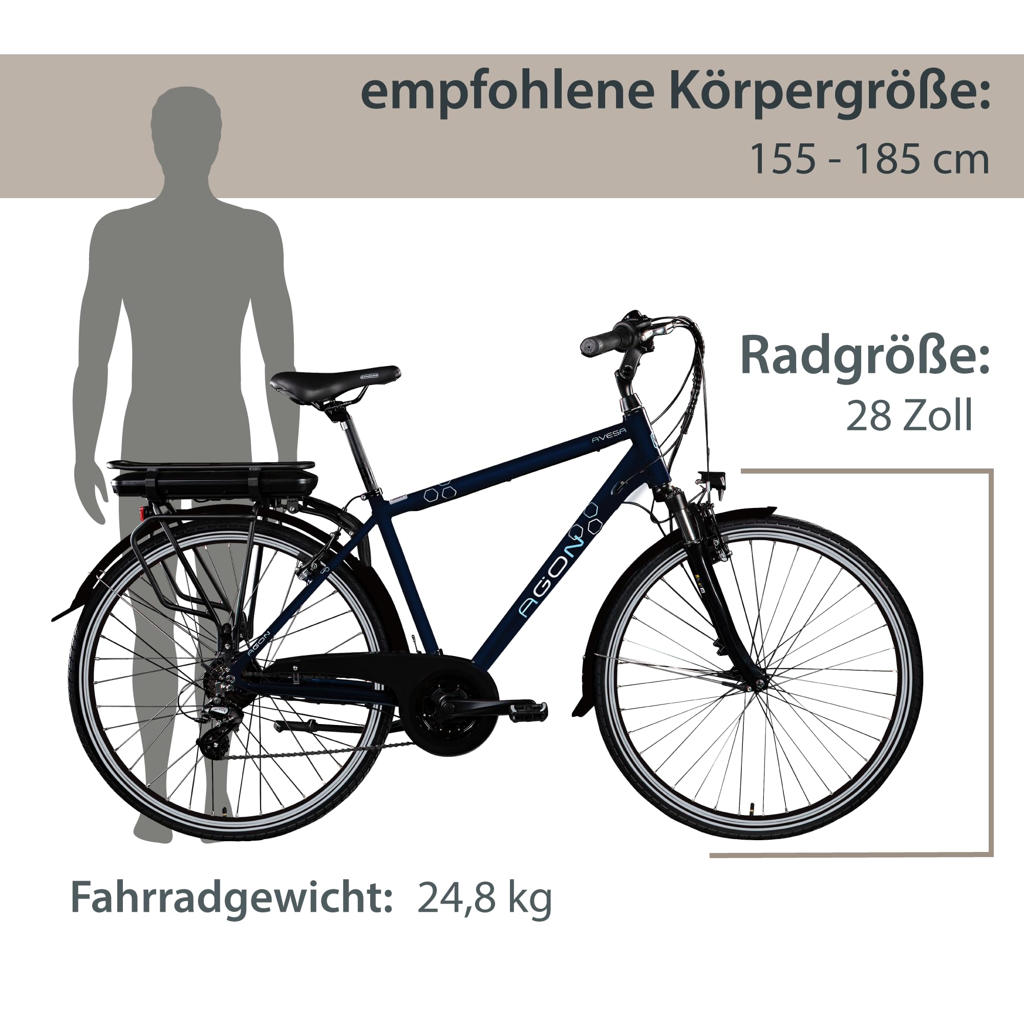 AGON Avesa E Bike Trekkingbike Herren oder Damen 28 Zoll 155-185 cm Pedelec Elektrofahrrad mit Ananda Motor 25 km/h