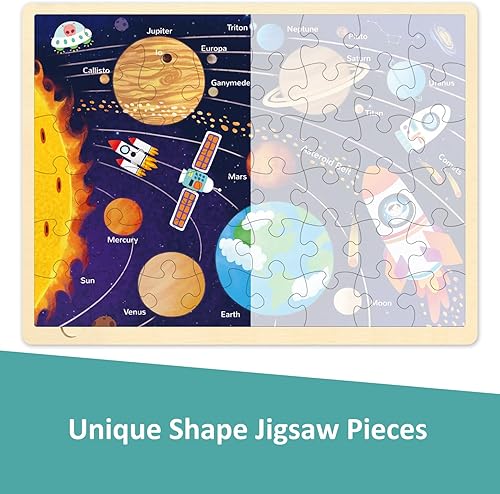 Miniatura 2 de Rompecabezas de 48 piezas para niños de 4 a 8 años, rompecabezas de madera del sistema solar para niños de 4 años, cada pieza es única, rompecabezas