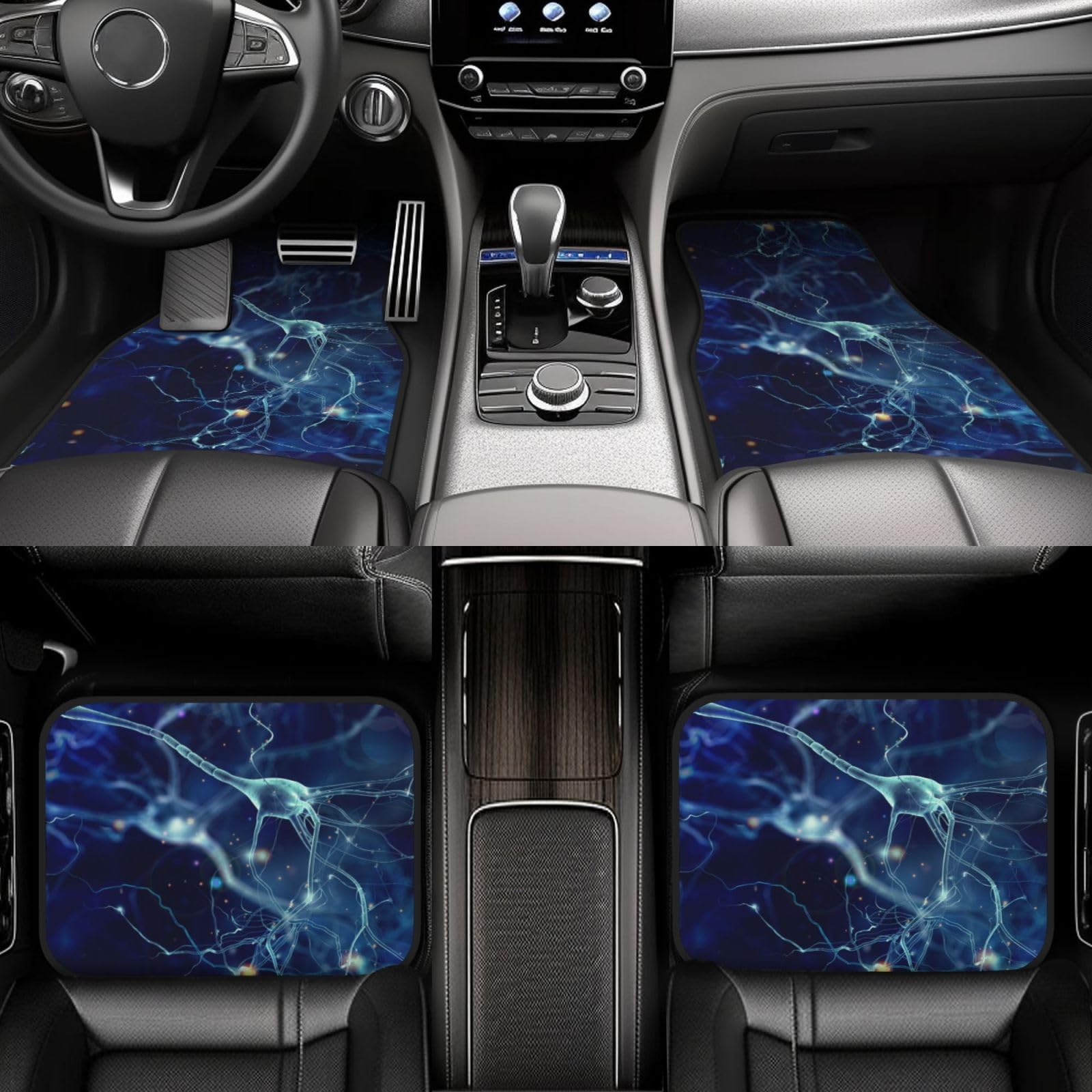 3D-Gehirnzellen-Neuronen-Neurologie, 4er-Set Auto-Fußmatten, Neopren-Fußmatten für Fahrzeuge, rutschfeste Auto-Fußmatten, Autozubehör
