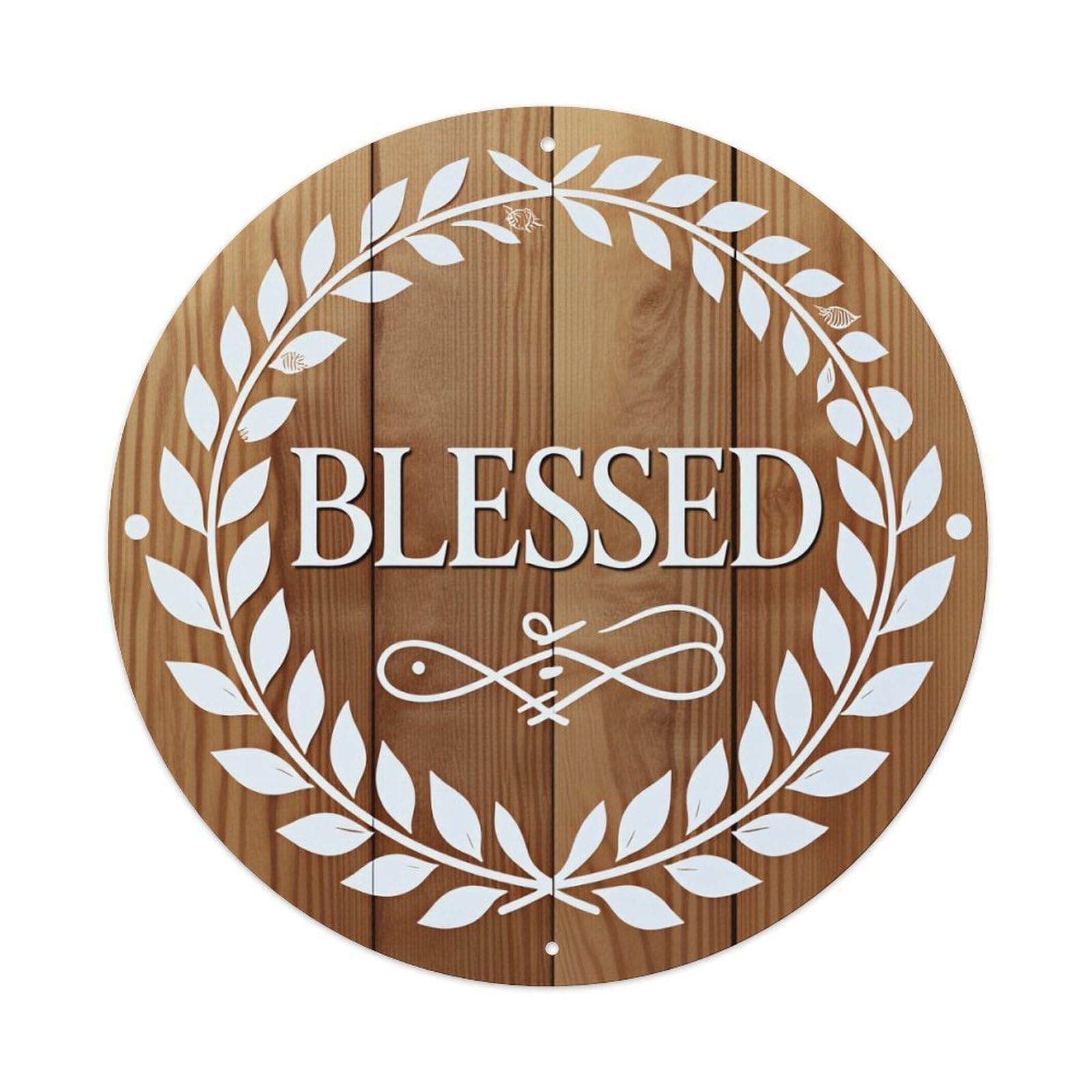 Blessed Wreath Design On Wood Background Round Vintage Tin Sign,Retro Wall Art,Metal Poster for Home, Bar, Garage, Cafe, Rustic Indoor & Outdoor Decor, 8x8 Inches