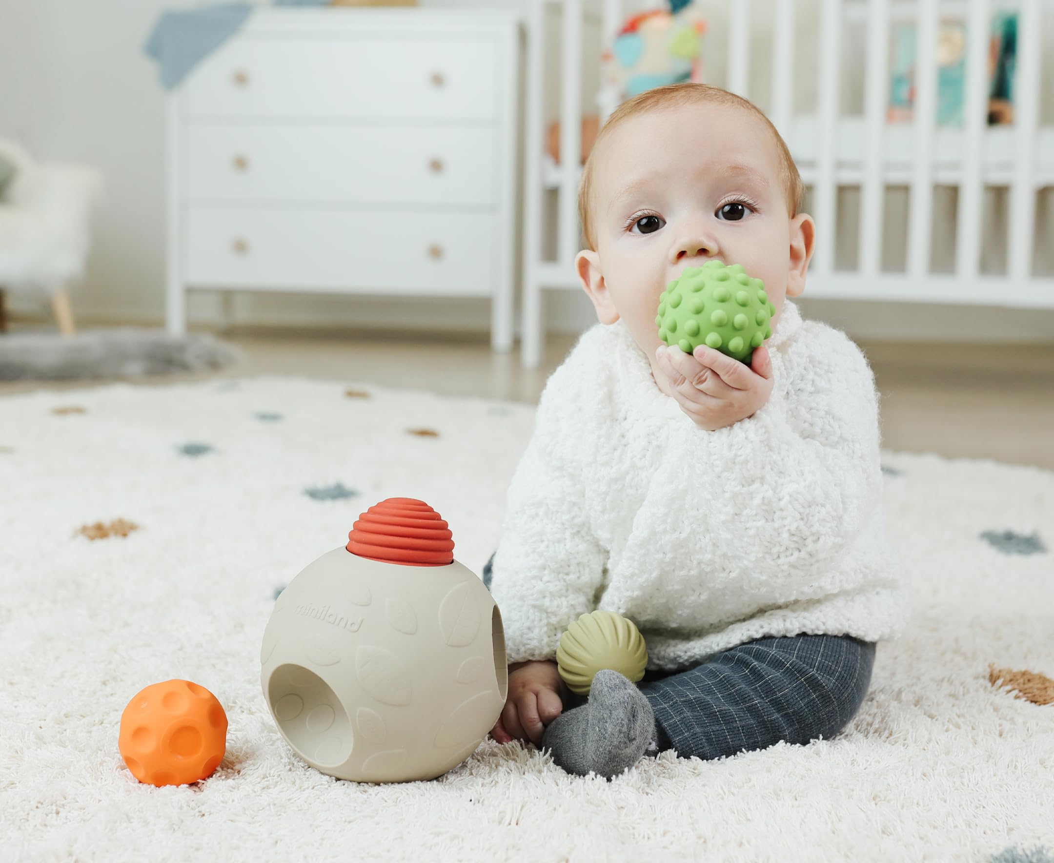 Miniland. Eco-Big Sensorische Balls, ineinandergreifende sensorische Bälle aus Naturkautschuk für Babys.