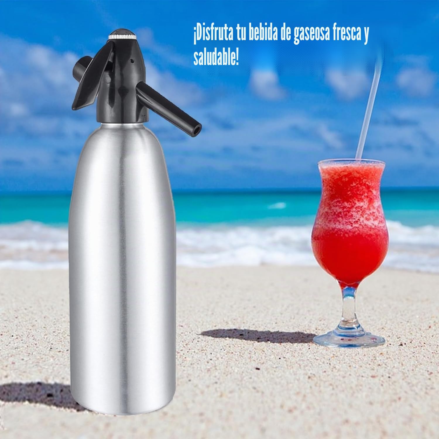 1L Botella de Sifón de Soda Profesional Aleación de Soda Soda Carbonatada Seltzer Creador de agua con regulador de presión para bebidas de jugo Cóctel(Silver)