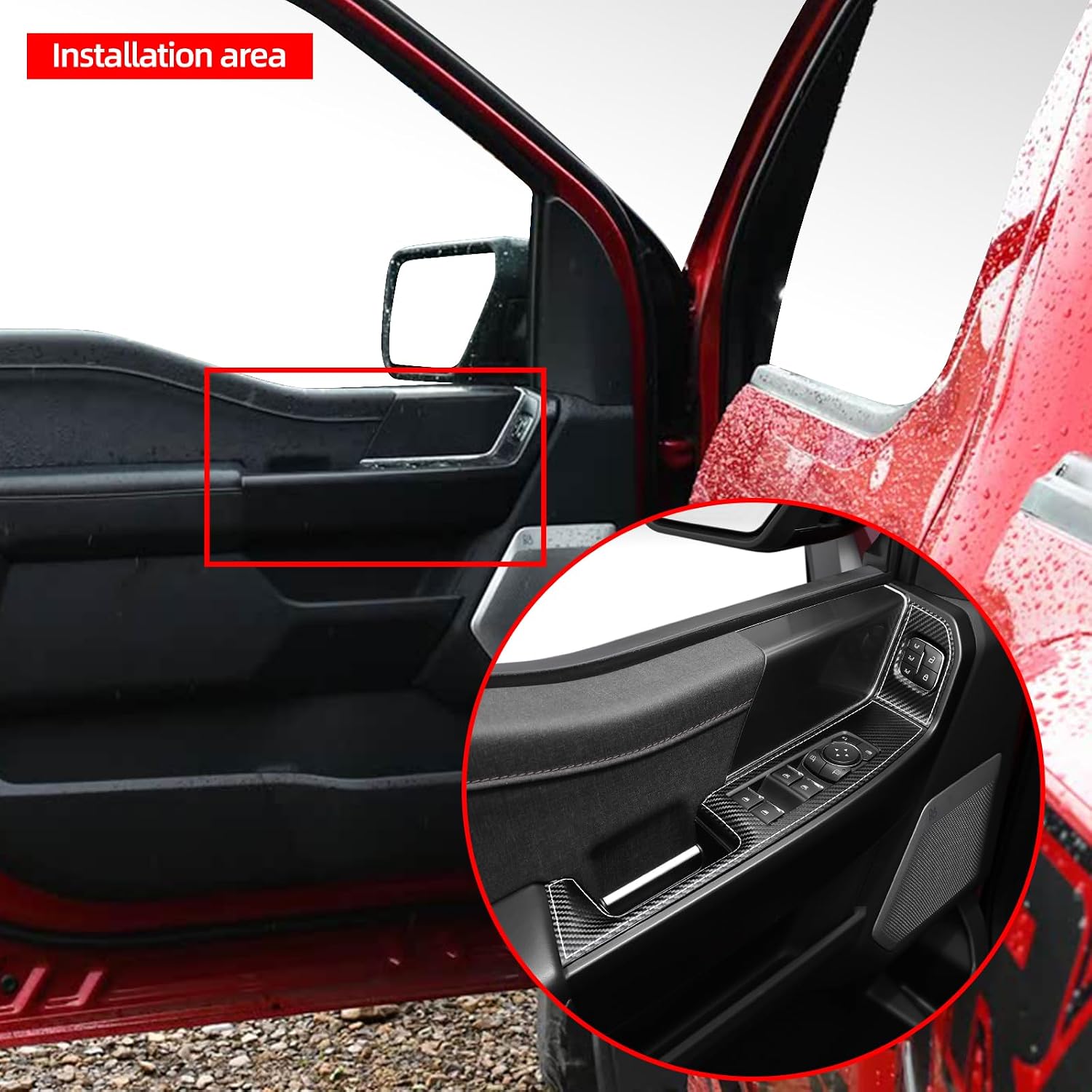 BETTERHUMZ Car Door Window Switch Panel Cover Compatible with Ford F150 2021 2022 2023 2024 2025 for Alcantara Carbon Leather Decor Decal Interior Accessories (Carbon Leather)