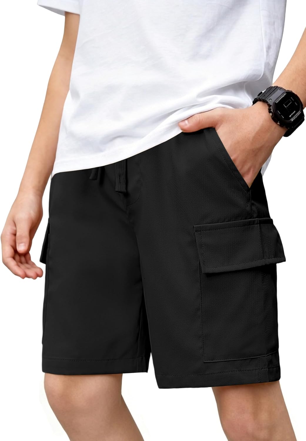 Boys Cargo Shorts with Pockets, Wide Leg, Elastic Waist & Drawstring for Casual Wear 6-14 Years