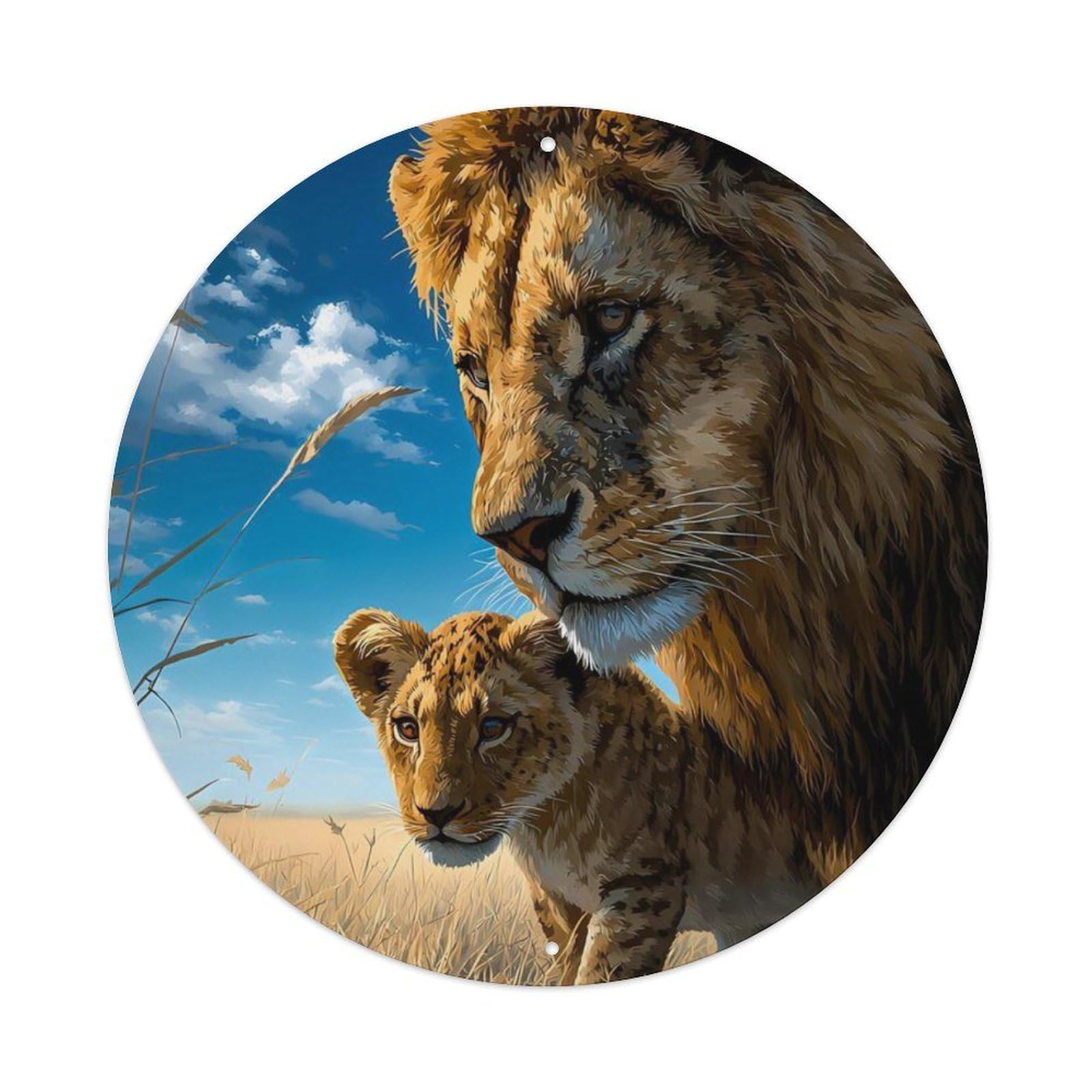 Animal African Lion Wildlife Parent Cub Nature Landscape Vintage Metal Tin Sign Plaque Wall Decor for Cafe, Club Bar, Office, Garden Metal Poster 8x8Inch