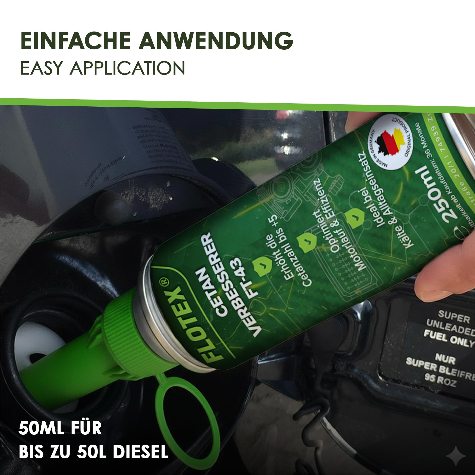 Cetan Verbesserer FT-43 6 x 250 ml | Diesel Cetan Booster & Dieseladditiv zur Erhöhung der Cetanzahl um bis zu 5 Punkte | Für ruhigeren Motorlauf, bessere Zündwilligkeit & Kaltstart