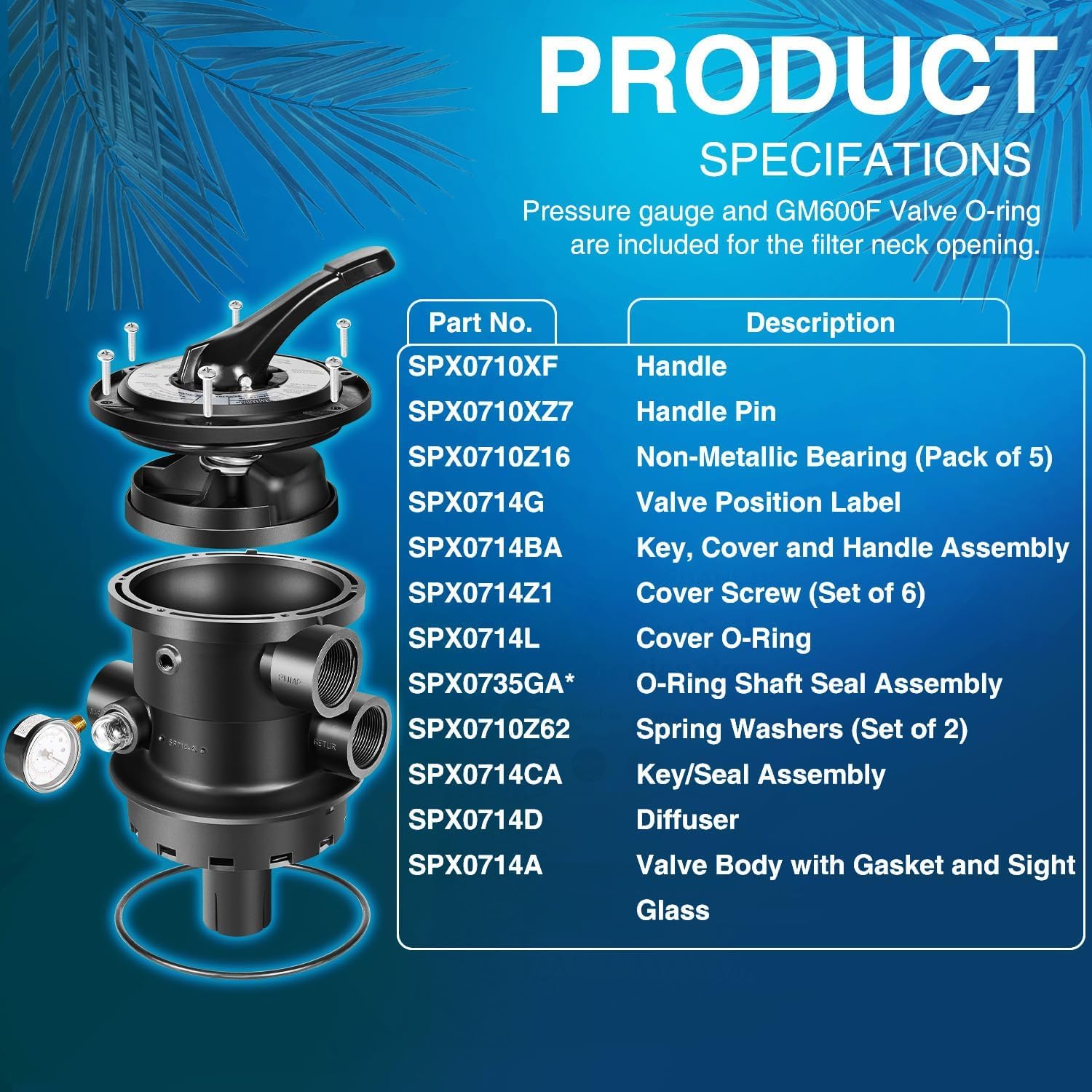 Ersatz für Hayward SP0714T VariFlo XL Mehrwegeventil, Tophalterung, kompatibel mit Sandfilter für Pro oder VL Serie oberirdische Pool Pro oder VL Serie, 3,8 cm Rohrleitung, Steuerventil