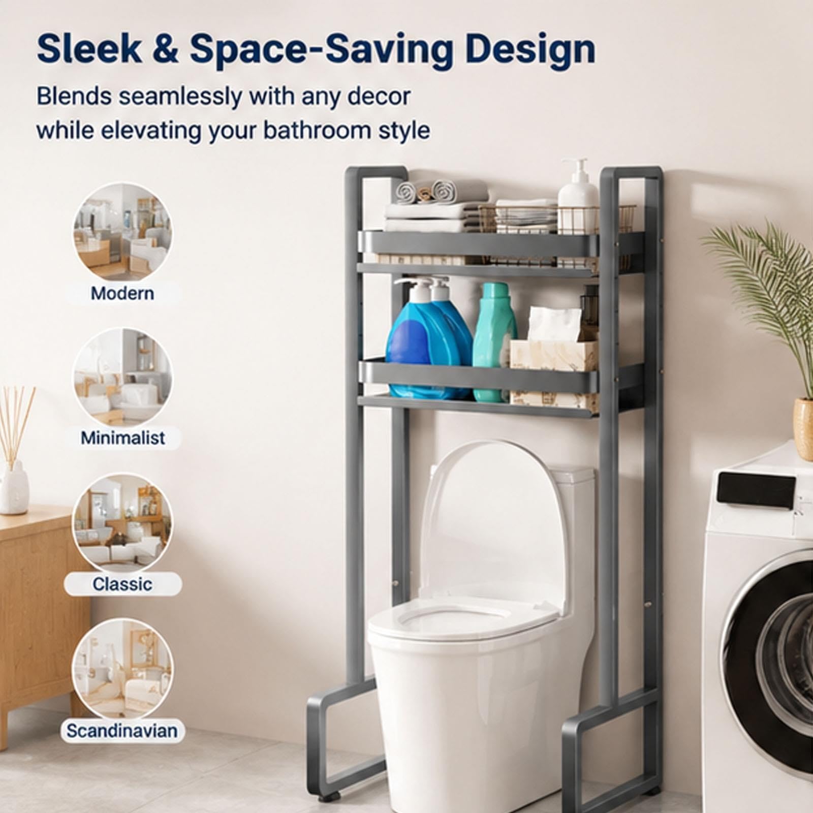 Mobile Lavatrice da Bagno Sopra WC, Portaoggetti da Posizionare Sopra WC