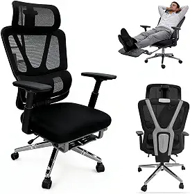 Cadeira de Escritorio, Cadeira Ergonômica com Suporte Lombar, Giratória, Encosto Mesh Respirável, Braços 3D e Apoio de Cabeça Regulável para Home Office Gamer, Capacidade 200kg, Preto