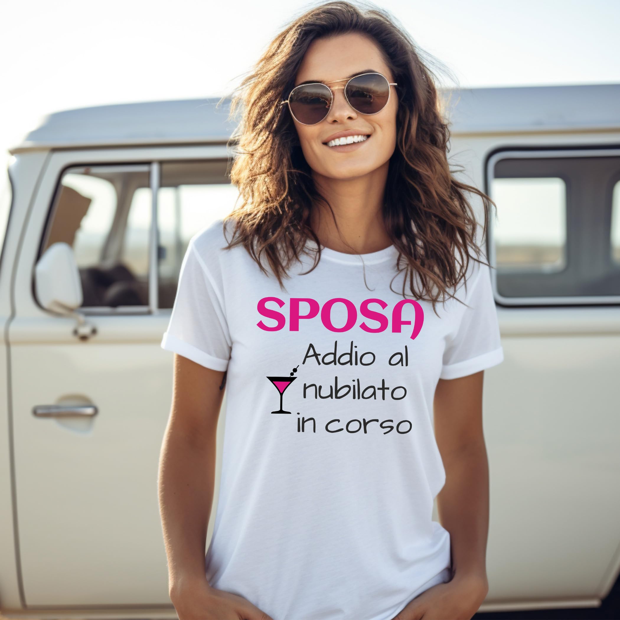 Fashion Graphic Set Magliette t-Shirt Donna Team Bride Sposa per Festa Addio al Nubilato, Amiche Sposa Tshirt Donna Cotone Addio al Nubilato Gadget (Bianco/Fucsia)