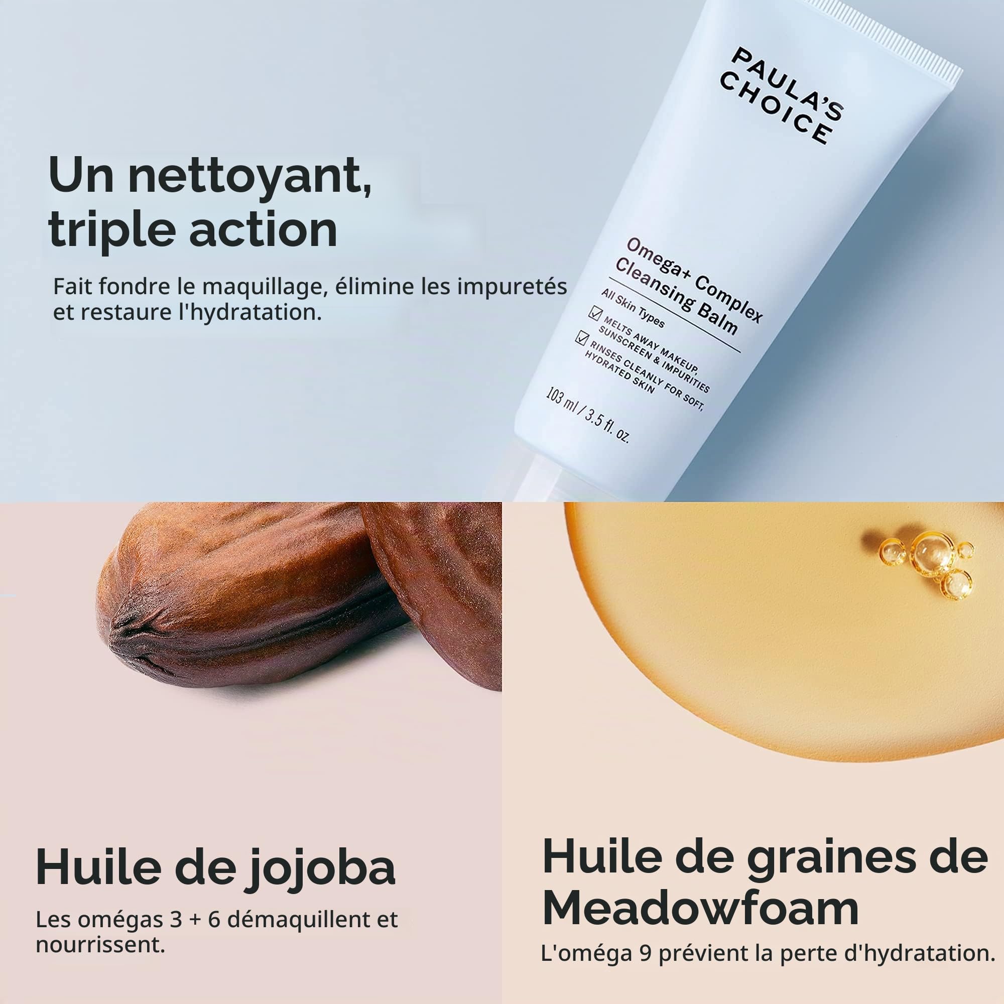 Paula's Choice Baume Nettoyant, Elimine le Maquillage & Hydrater, 103 ml | Trois Actions: Nettoyer, Nourrir & Hydrater - Délicate Texture Baume, Riche et Veloutée - Réduit les Rougeurs de la Peau