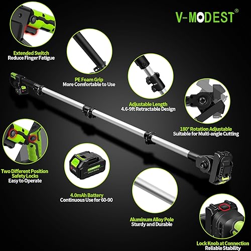 Miniatura 5 de V-MODEST Sierra de Poste Inalámbrica 2 en 1 de 8 Pulgadas Mini Motosierra, Sierras de Poste para Poda de Árboles Alimentada por Batería 2*4.0Ah,