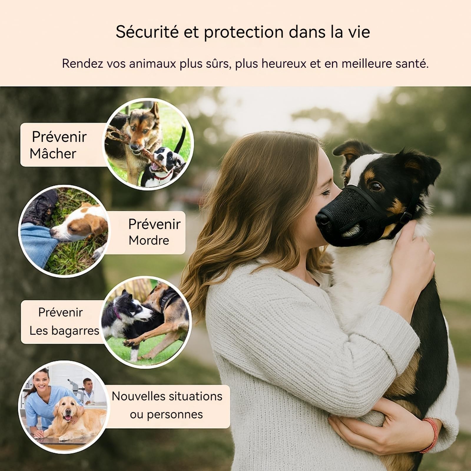 Filet respiratoire pour Chien Colenumone - Anti-Morsure, Anti-Perte de Poils, Anti-charognard, Facile à Nettoyer/enlever, Facile à Couper, Ne Pas frotter (M)
