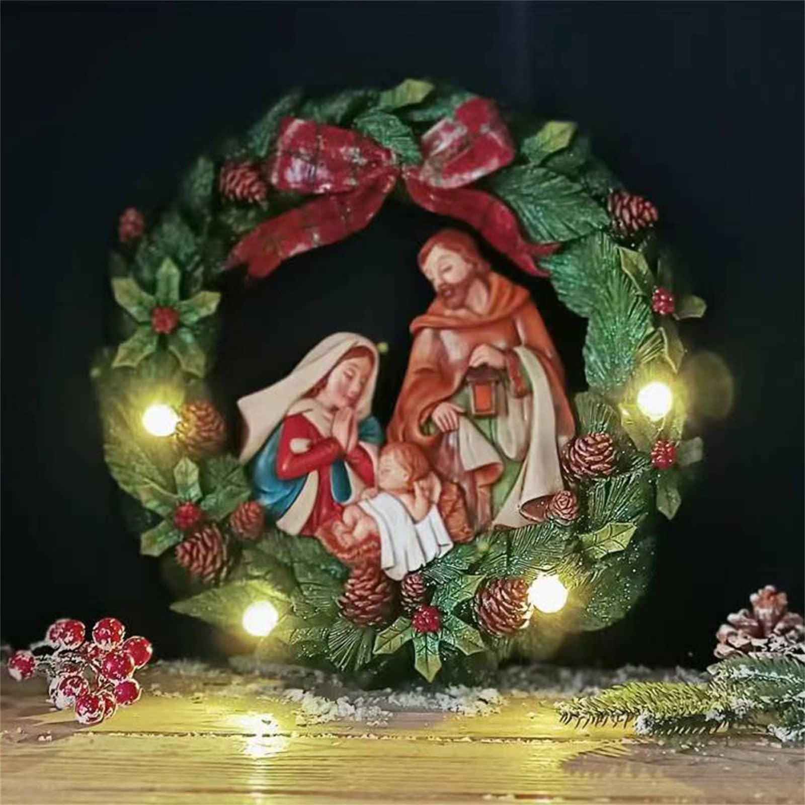 Decoración de corona iluminada de Navidad para interiores y exteriores con construcción de resina inastillable y resistente a la intemperie, características de guirnaldas de luces de Navidad