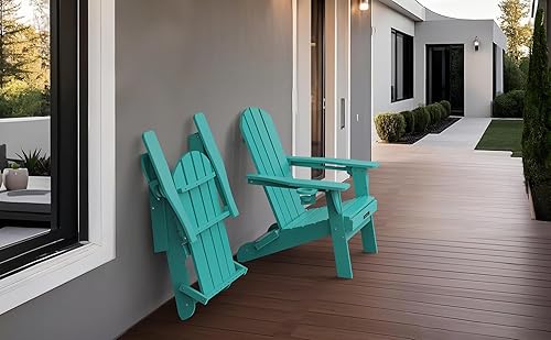Miniatura 8 de Silla Adirondack plegable, sillas Adirondack de plástico texturizado de madera con soporte para 2 tazas, silla para hoguera de polietileno de alta