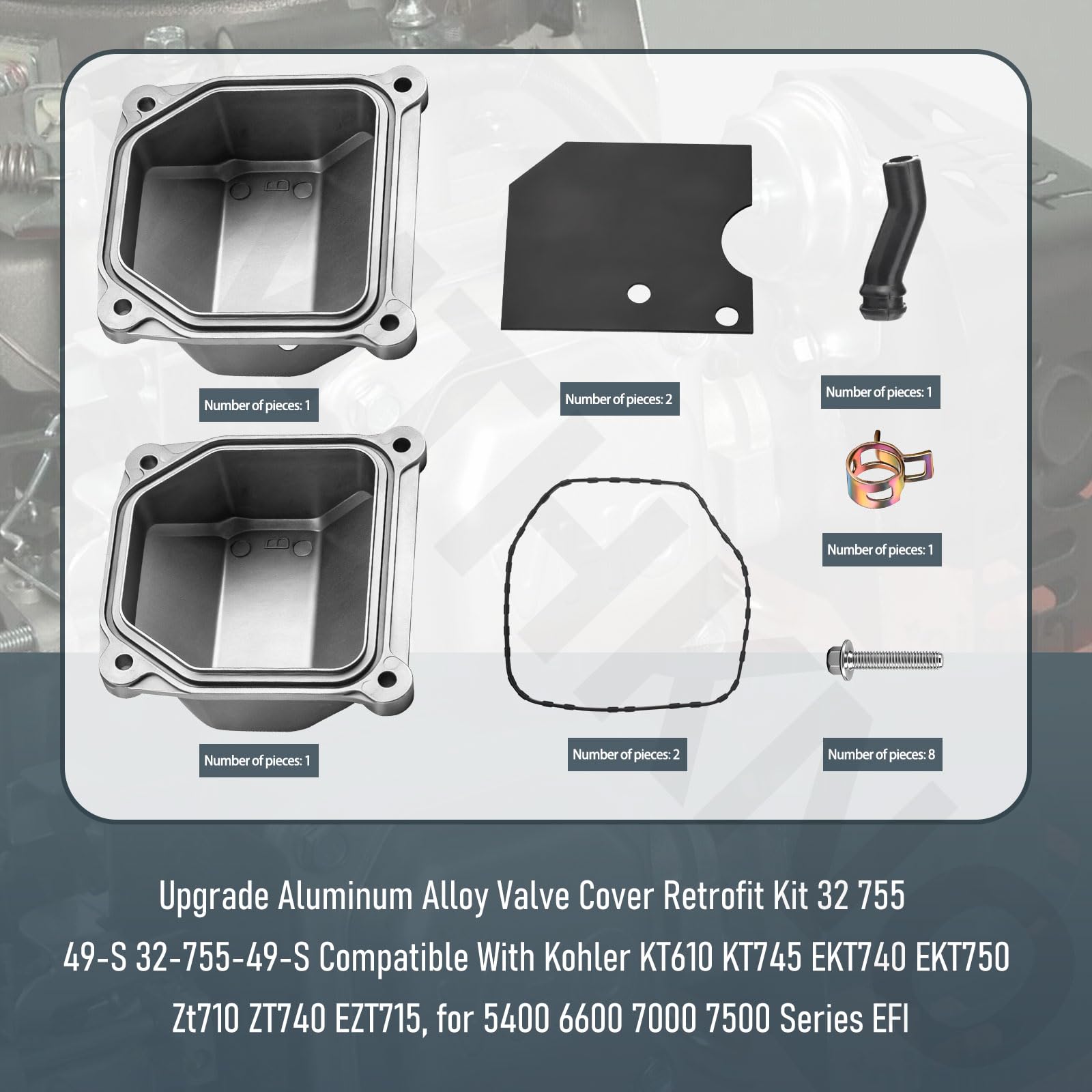Kit de readaptación de cubierta de válvula de aleación de aluminio 32 755 49-S 32-755-49-S compatible con Kohler KT610 KT745 EKT740 EKT750 Zt710 ZT740 EZT715, para 5400 6600 7000 7500 Serie EFI