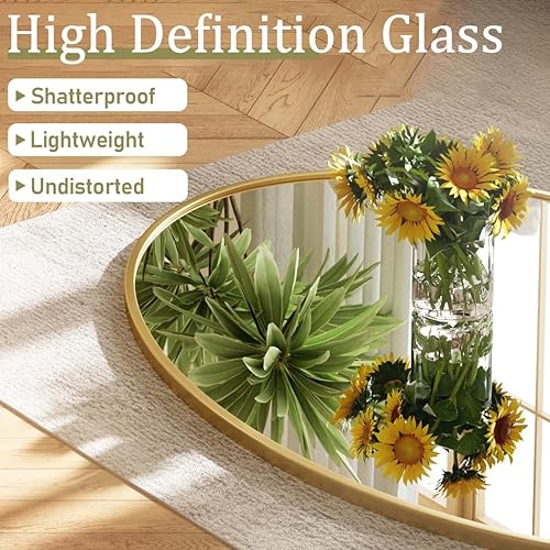 Miniatura 3 de VooBang Espejo de baño ovalado dorado, 24 x 32 pulgadas, moderno espejo ovalado montado en la pared con vidrio templado para colgar horizontal o
