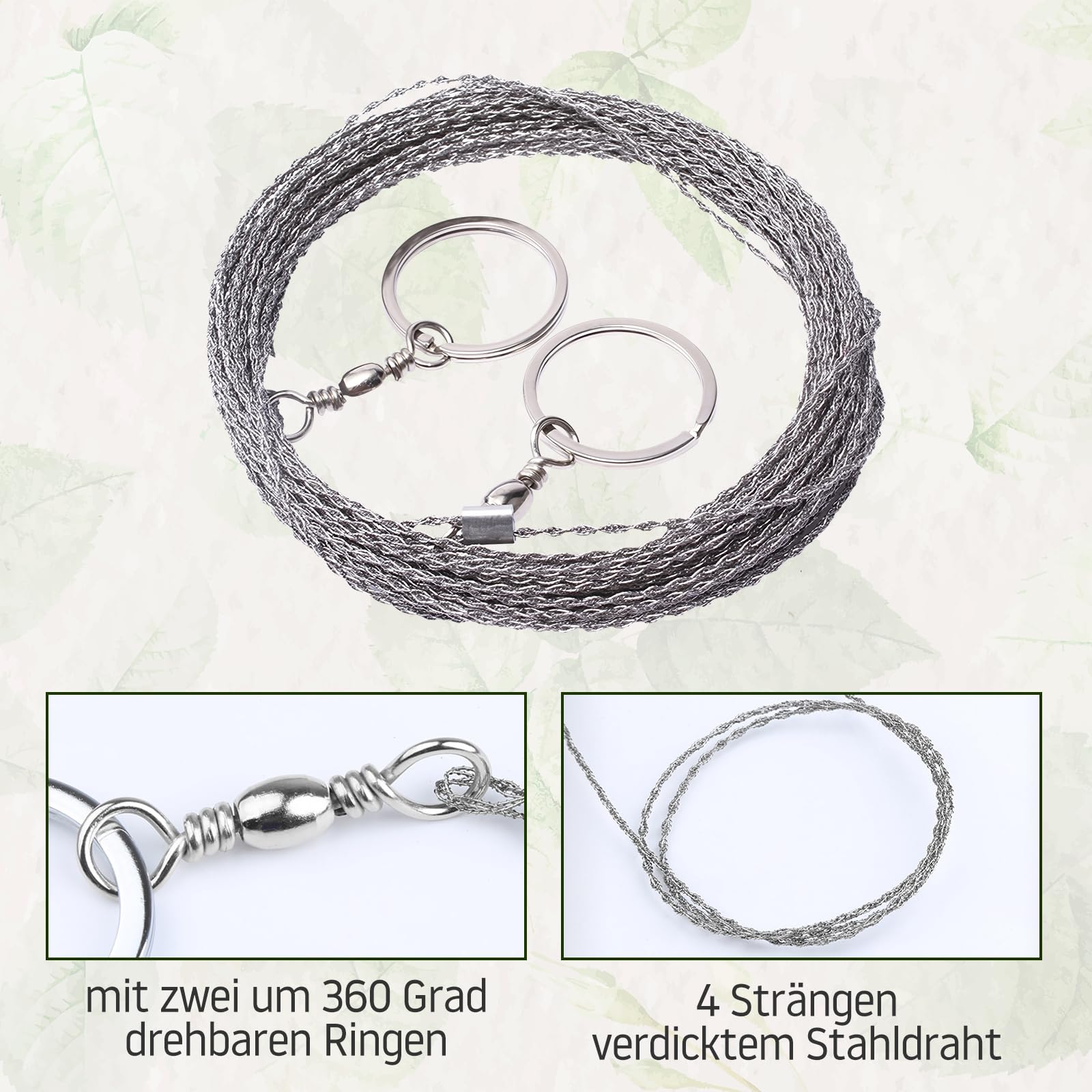 Harilla 10m Verstärkte Seilsäge, Tragbare Handsäge Seilsäge, Edelstahl-Taschenwerkzeug Flexible Taschenkettensäge Seilsäge zum Schneiden, Flexible Handdrahtsäge für Angeln Exploration Gartenarbeit
