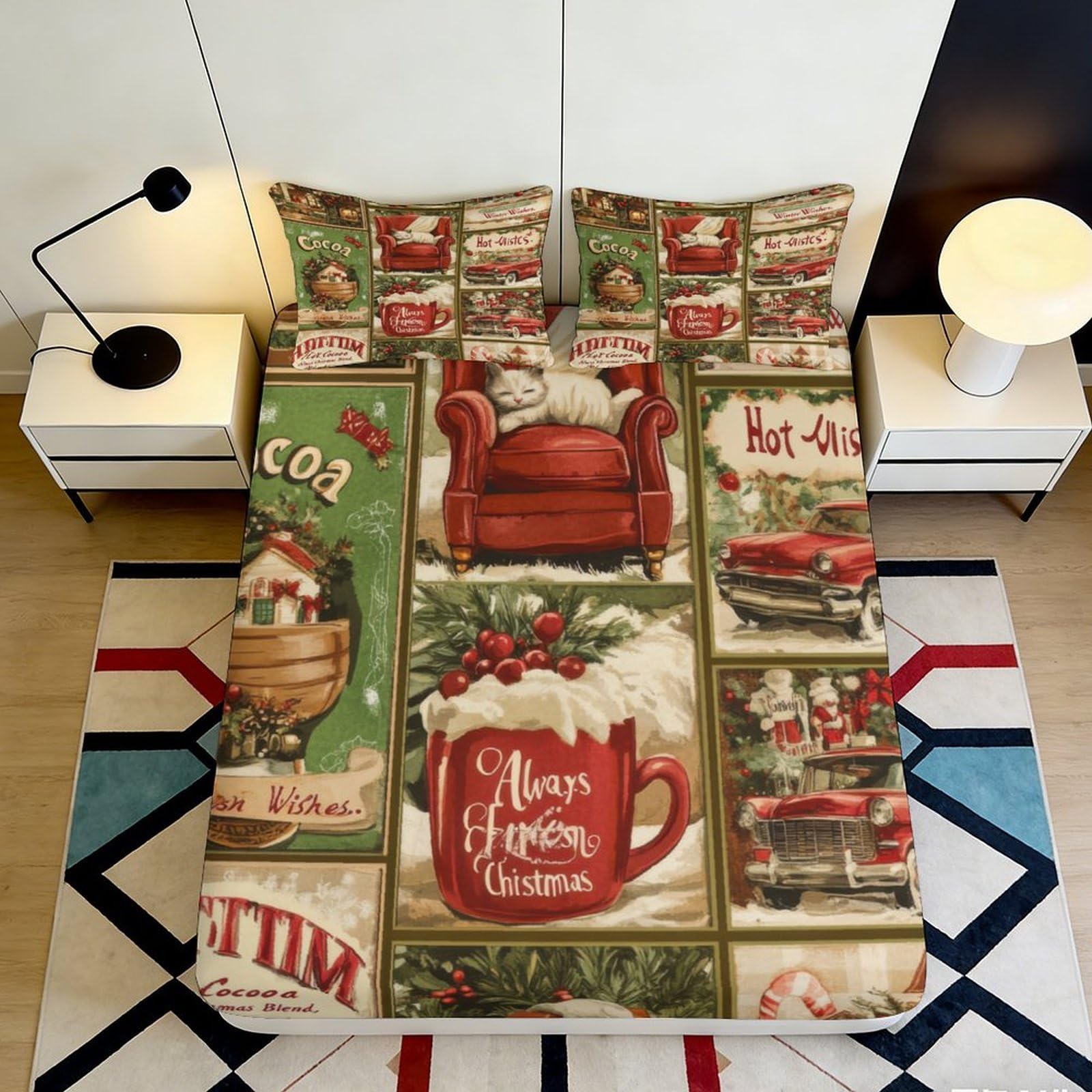 3D Printed Christmas Mug Fitted Sheet Microfiber Soft Festive Armchair Bed Cover for Bedroom Dorm Decor 90x200x25cm