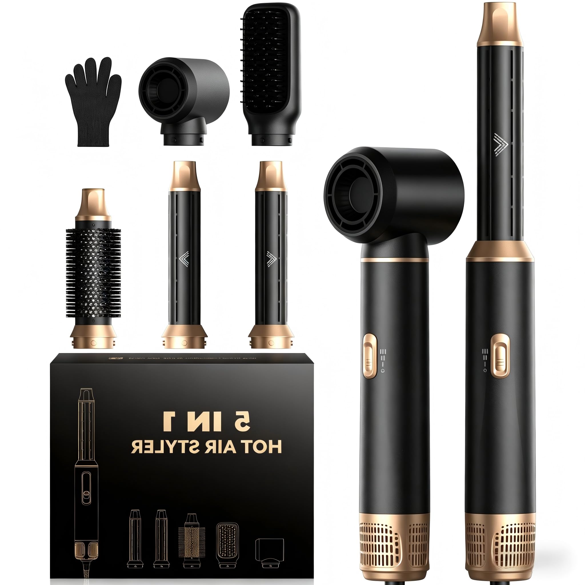 Atopskins Pro Air Styler Set 5 in 1 Warmluftbürste Haarstyler Hairstyler 5 in 1, 5 In 1 Air Styler Set, Föhnbürste Set Mit 30mm Airflow Lockenstab| 1000W Haartrockner| Rundbürstenföhn