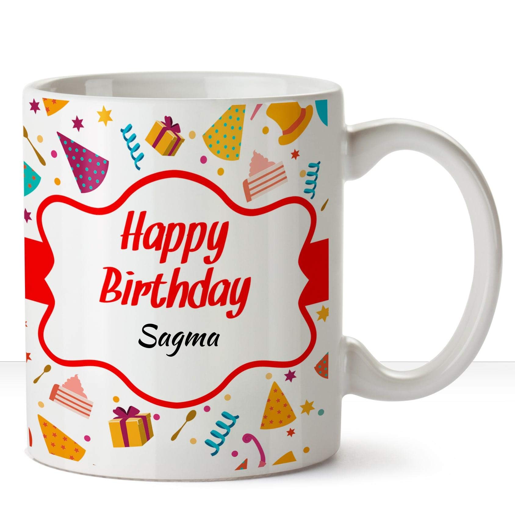 Huppme Happy Birthday Sagma Ceramic Name White Coffee Mug - 330 ml