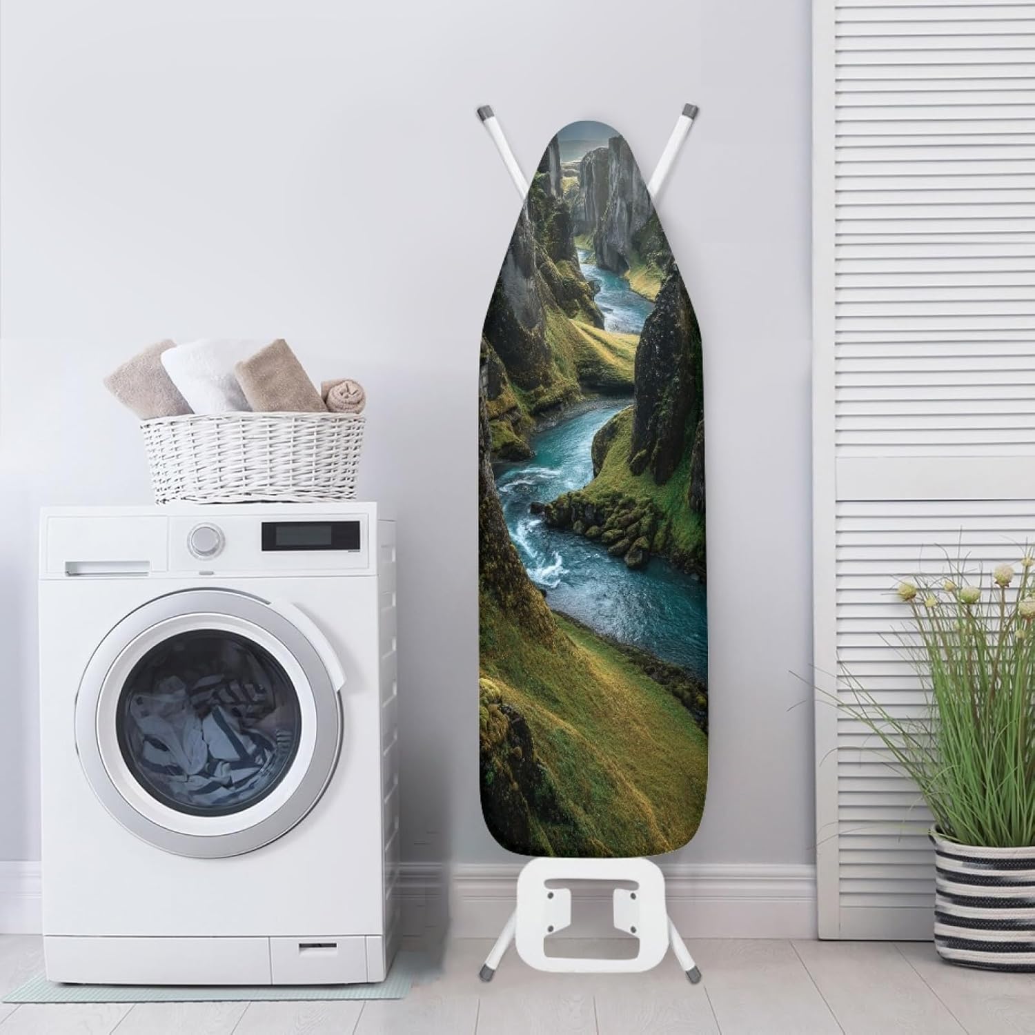 Ironing Board Cover 14x48 River Blue Green Iron Board Cover with Padding Heat Reflective,Scorch Resistant Thick Padding,Snug Fit Non-Slip Nose Pocket Fastener Straps Elastic Edges