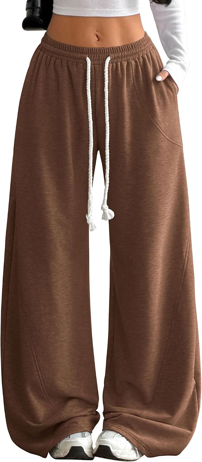 ZAFUL Womens Wide Leg Sweatpants Vintage Drawstring Elastic Waisted Sweat Pants Fashion Baggy Lounge Pants with Pockets