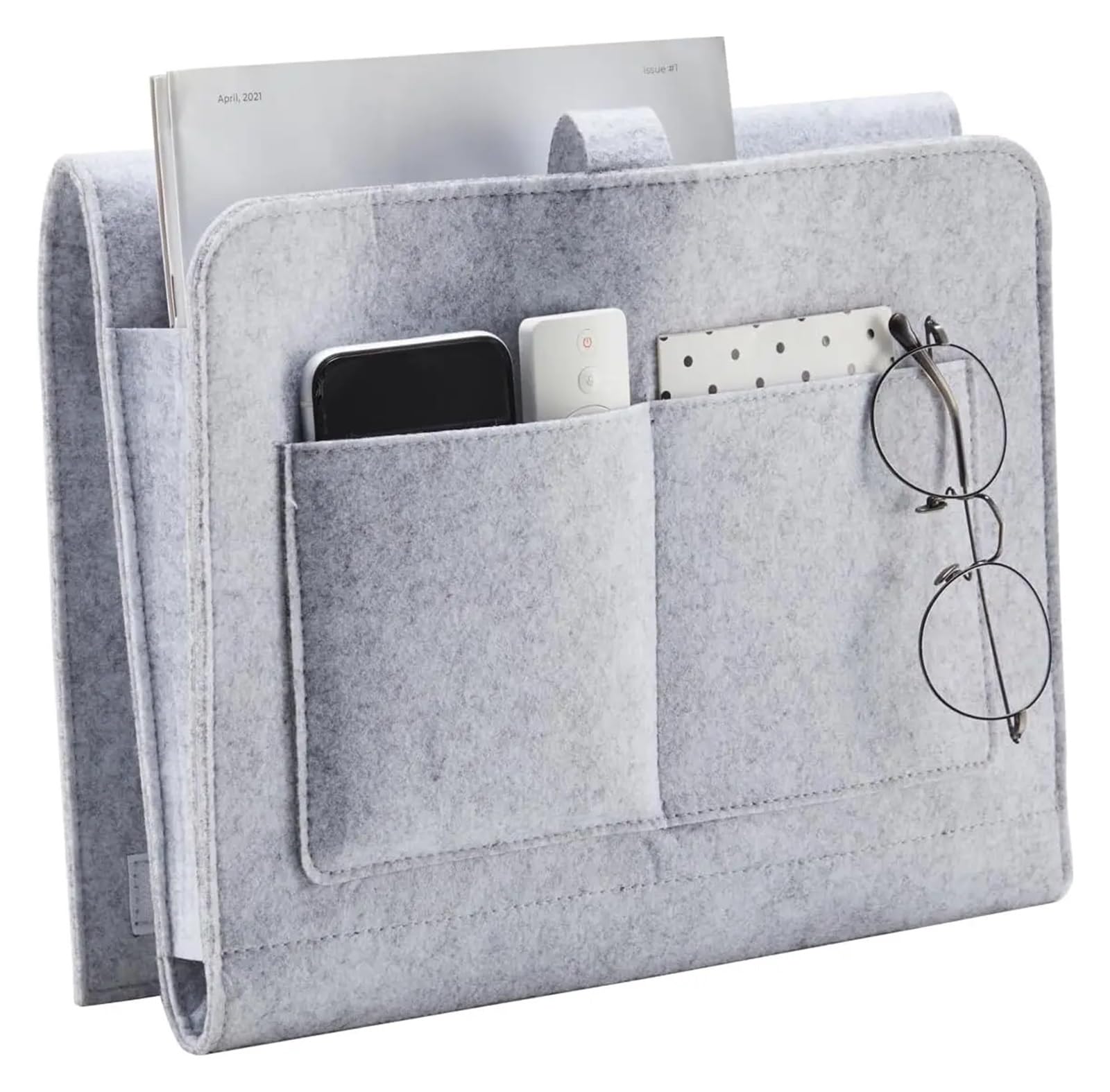 LSYHHXC Bedside Organiser Felt Bedside Caddy, Bed Storage Organizer With Pockets For Phone,Book,Remote Control For Bedroom,Bunk,Nightstand Accessories(Light Grey)