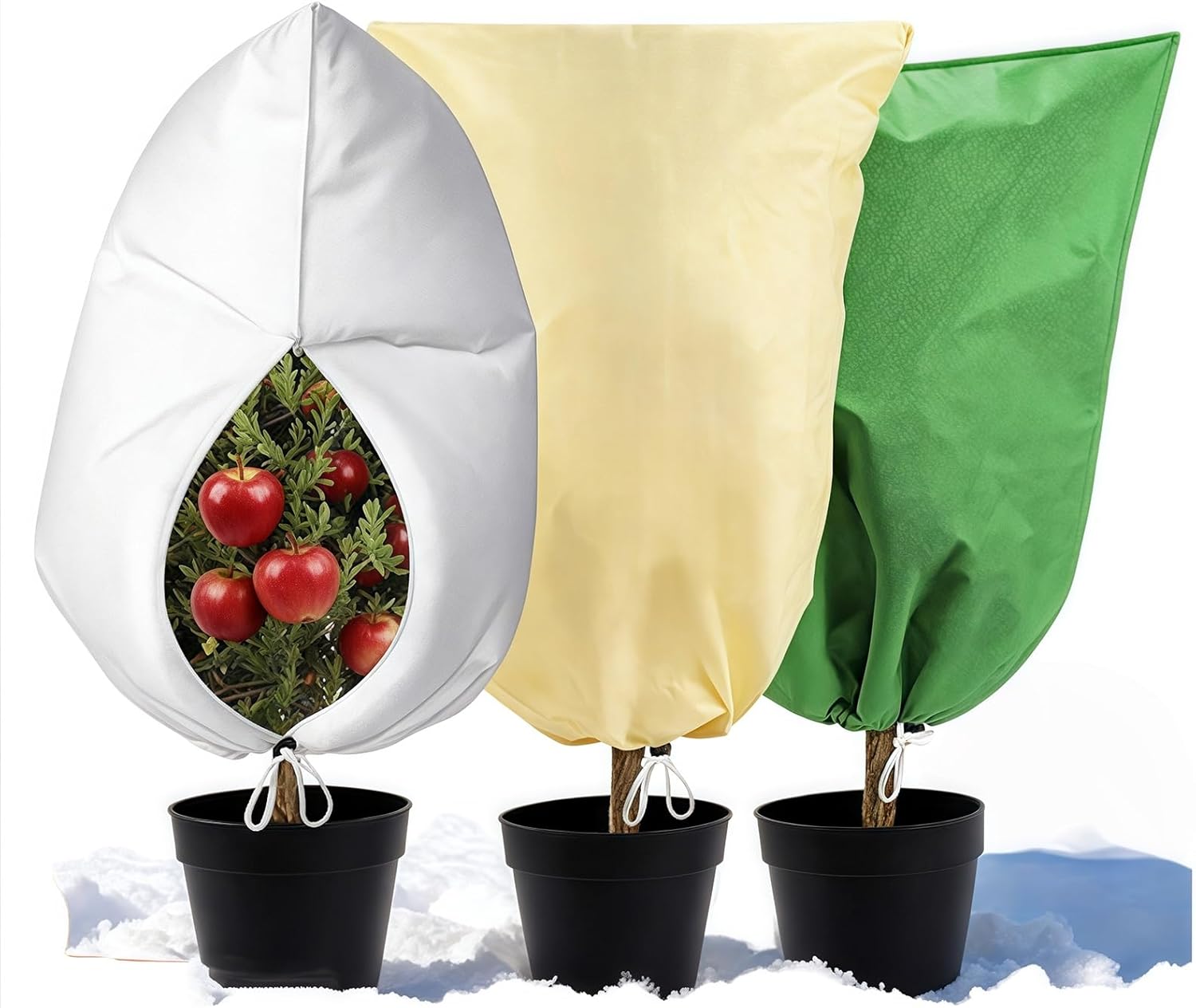 4-Pack of Winter Plant Covers, Frost Protective Plant Cover, Reusable, Drawstring with Zipper, Works On Trees, Vegetables, Flowers(Beige,60x80cm)