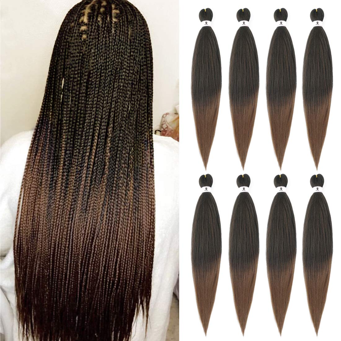 BileafBraiding Hair Pre Stretched 26 Inch Ombre Braiding Hair Soft Yaki Texture Hot Water Setting Braiding Hair Synthetic Hair for Braiding Hair Prestretched Ombre Hair for Braids(1B-30)