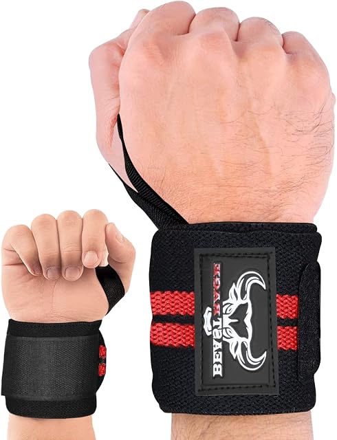 BEAST RAGE Weight Lifting Wrist Wraps Muscle Building Performance Fitness Training Gym Straps Thumb Loop Support Stretchable Cotton Bandage Brace Training Cuff