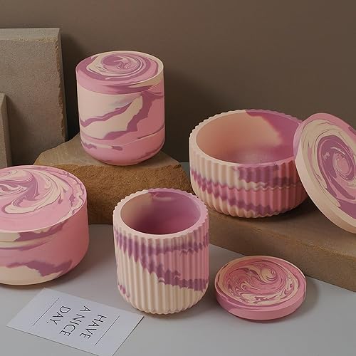 Miniatura 6 de Juego de 4 moldes de silicona para tarros de velas, frascos y botellas con tapas, moldes redondos a rayas para hacer yeso epoxi UV, caja de