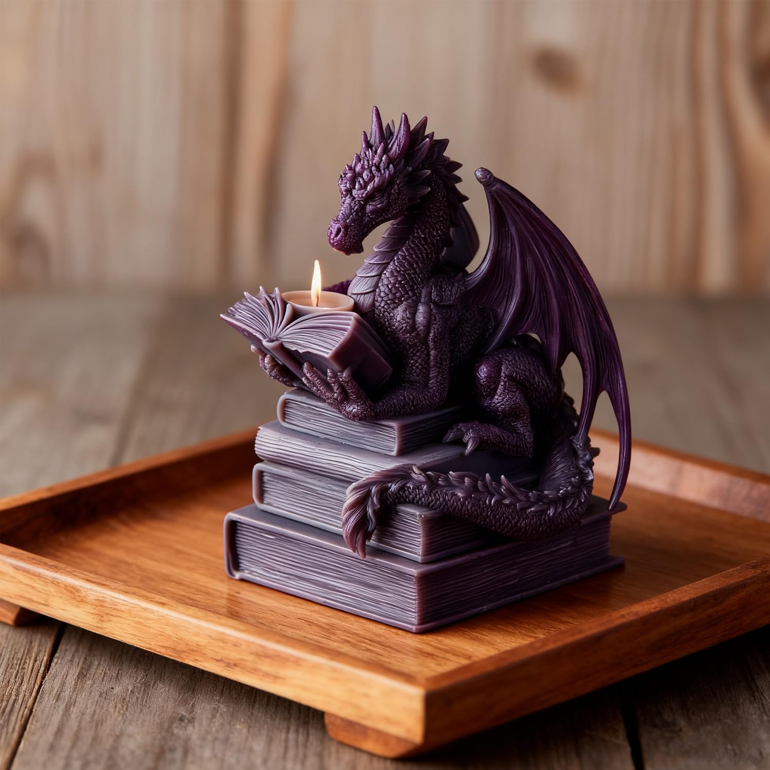 Dragon Reading-Book Candle Moulds Silicone, 3D Animal Resin Casting Silicone Moulds for Epoxy Resin Craft & Home Decor, Silicone Molds for Soap Wax Aromatherapy Candles Making