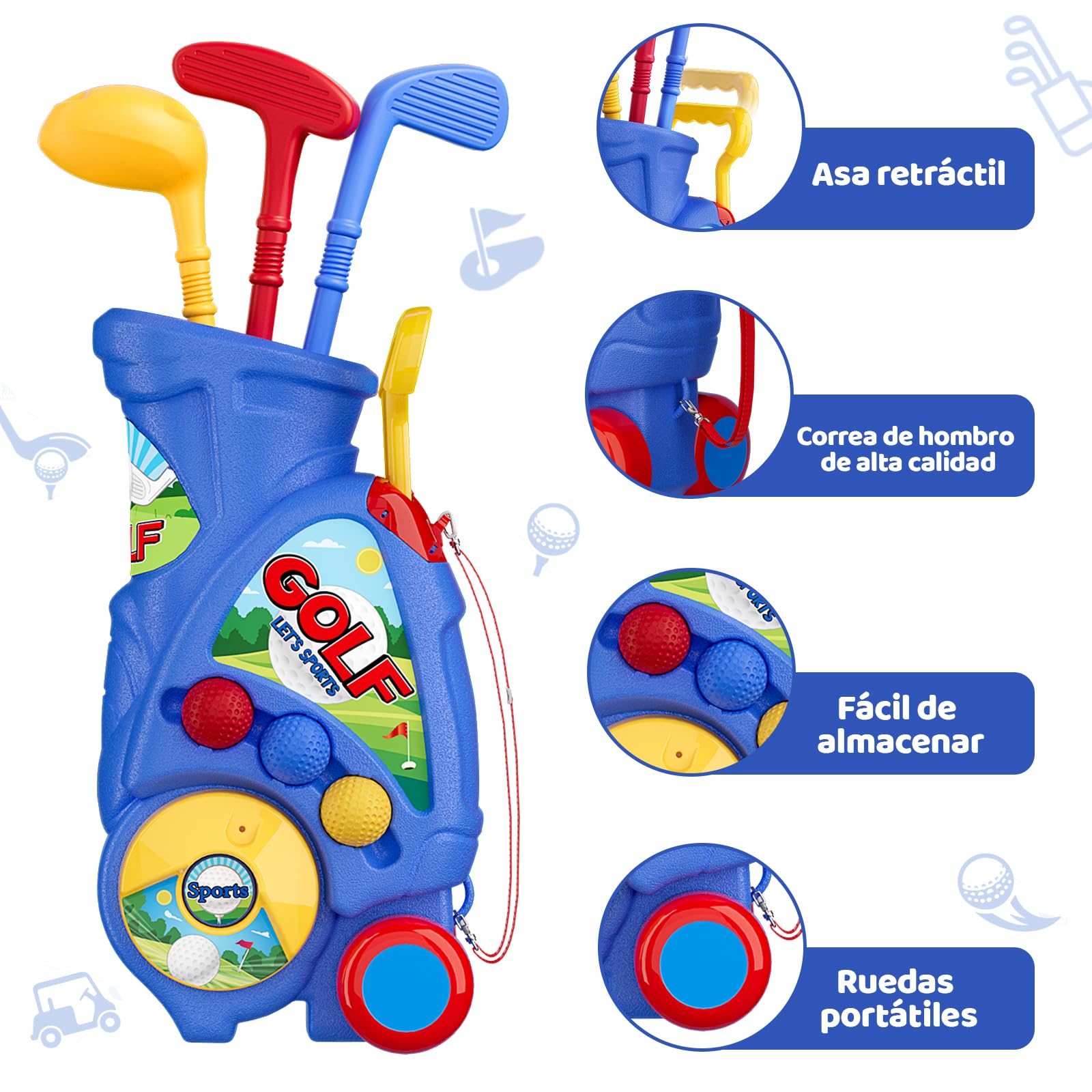 Naxudcoo Juguetes Niños 2 3 4 Año: Juego de Golf con Carrito Mejorado y Correa para Hombrero, Juguete Educativo para Interior y Exterior, Regalo Ideal para Cumpleaños, Navidad (Azul)