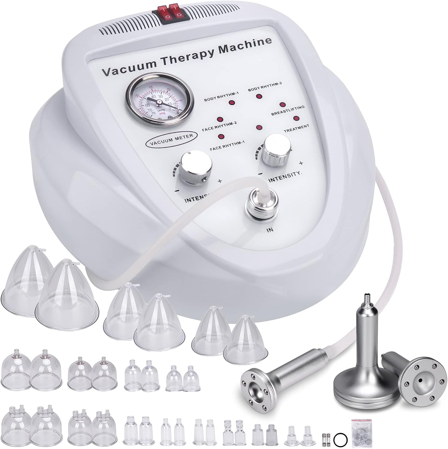 Titoe Vacuum Therapy Machine Multifunctional 0-75cmHg Cupping Cups Machine 6 Mode Adjustable Suction Vacuum Machine with 30 Cups and 3 Pumps