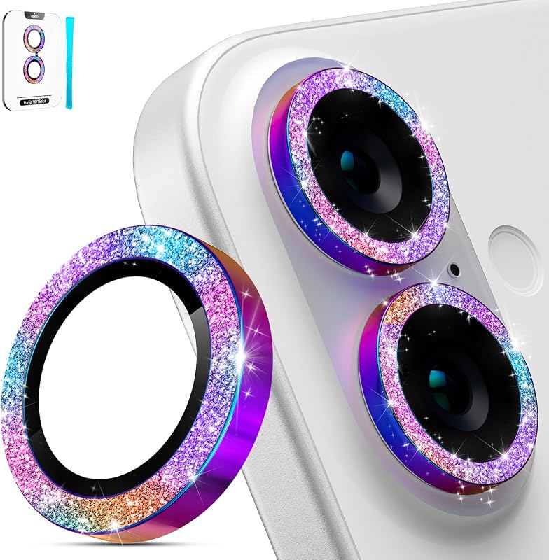imluckies for iPhone 16 / iPhone 16 Plus/iPhone 17 Camera Lens Protector, AR+AF Tempered Glass 9H Anti-Scratch Metal Individual Lens Protector, HD Clear Camera Accessories, Glitter Colorful