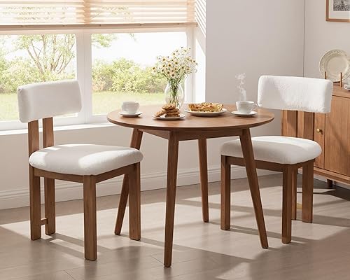 Miniatura 16 de HNY Juego de 4 sillas de comedor modernas de lino, tapizadas de tela beige, con marco de madera natural y respaldo curvado, sillas de madera sin