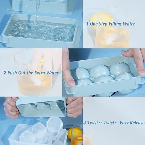 Miniatura 4 de Miaowoof Máquina de bolas de hielo para mini nevera, bandejas redondas de fácil liberación para cubitos de hielo de 2.0 pulgadas, moldes grandes