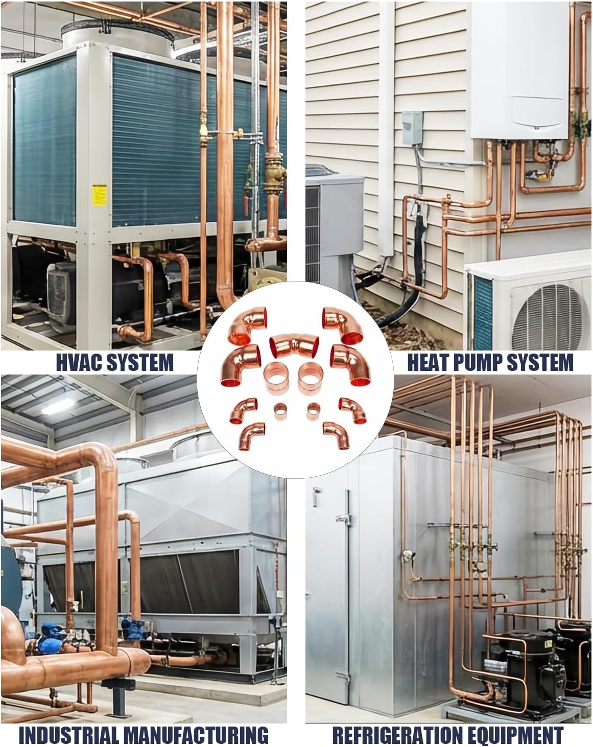 13 Pack HVAC Copper Fittings Kit, 3/8" & 3/4" Line Set Fitting for AC Refrigeration, Copper Pipe Repair Kit with Couplings & Elbows for Mini Split/Central Air Systems